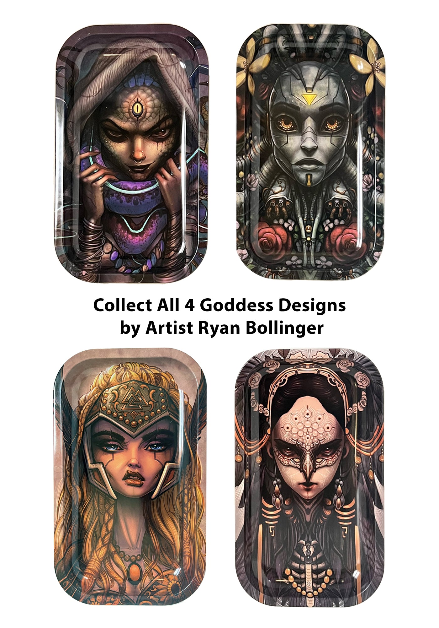 Decorative Metal Trays - Fantasy Art - Vanity CatchAll Collectible Tray for Jewelry, Dice or Large 10 inch Rolling Tray - Features Design by Artist Ryan Bollinger